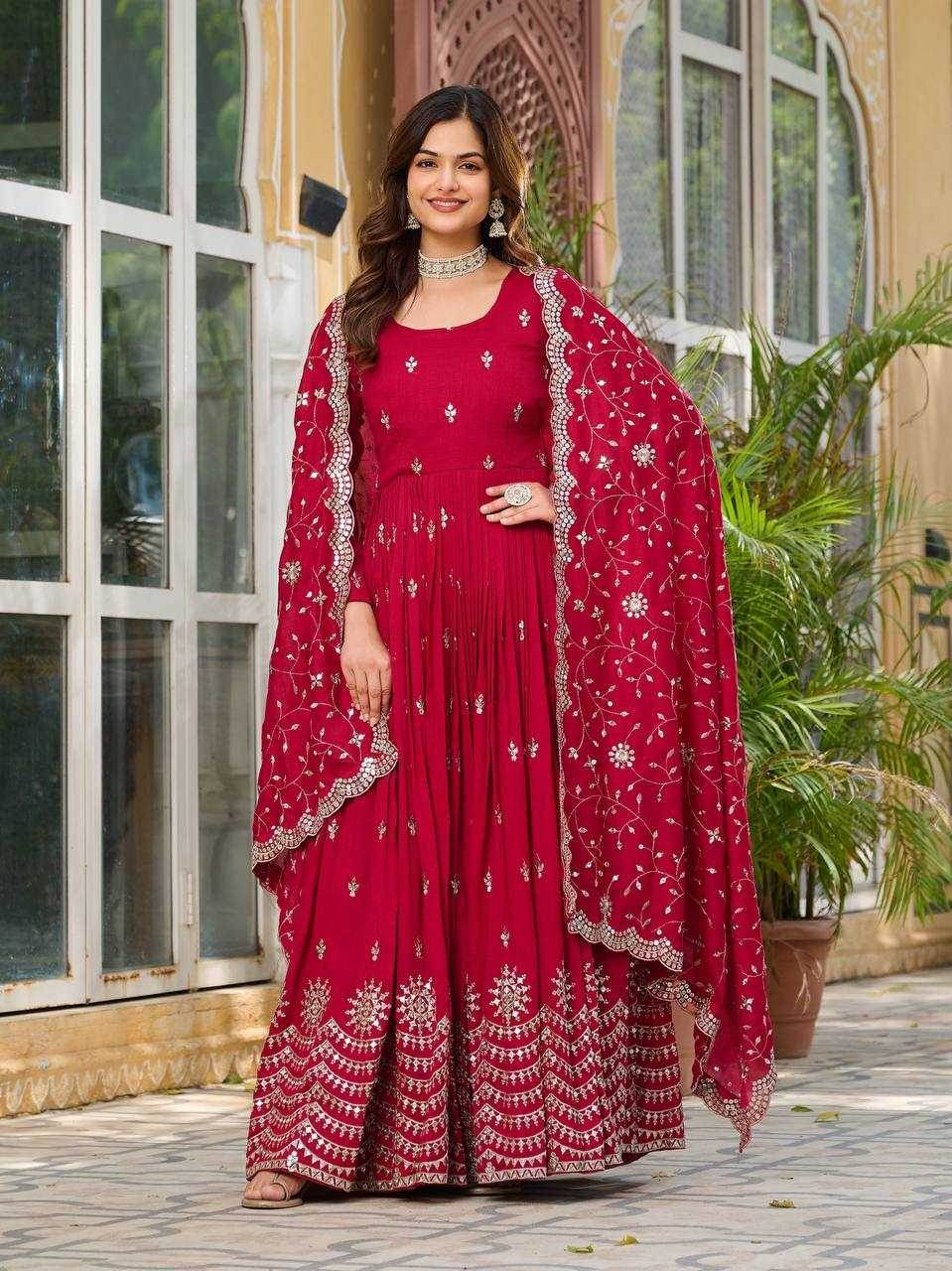 Vichitra Silk Embroidery Long Gowns - MYLUXURY LANE ENTERPRISE